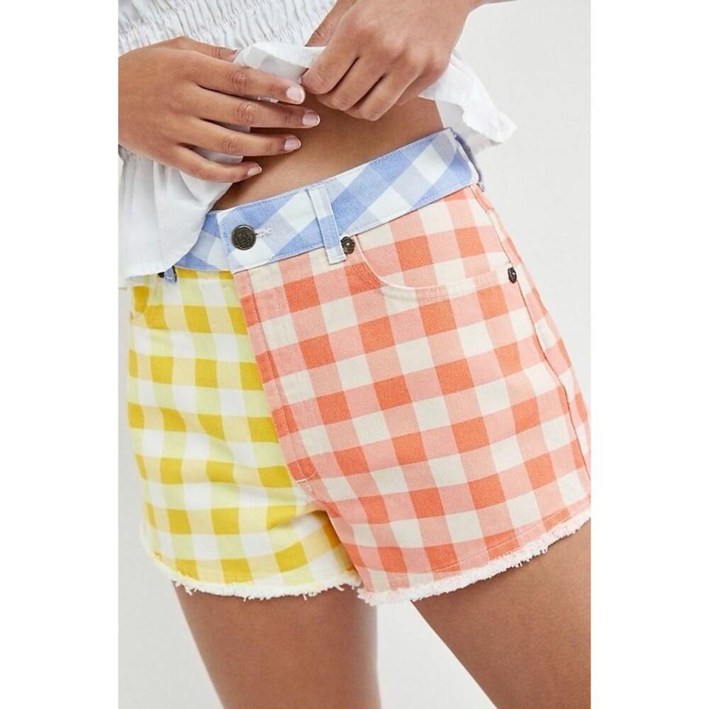 FARM Rio Yellow & Coral Gingham Jean Shorts